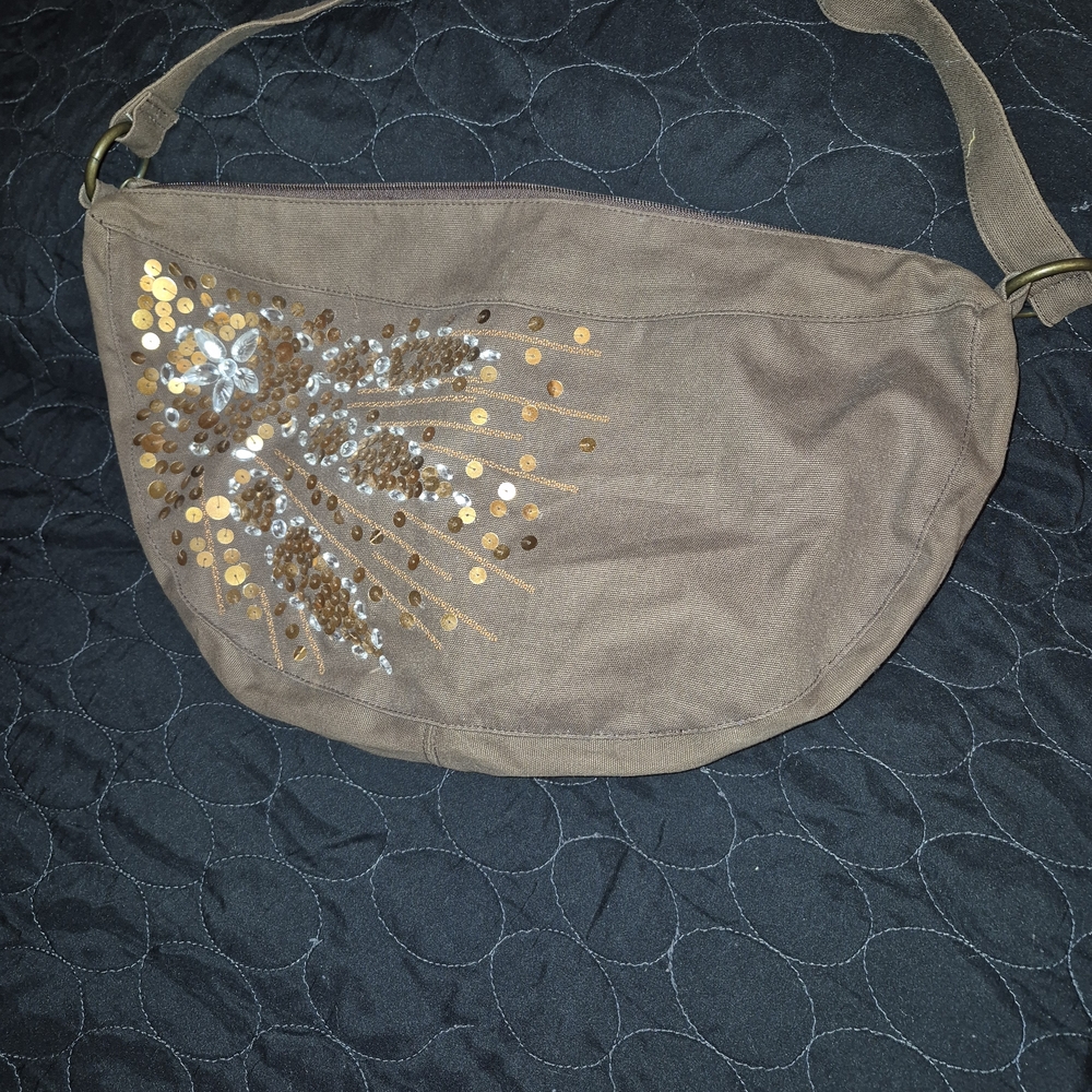Brown Sequin Accent Crossbody Bag - Women's Shoulder Bag